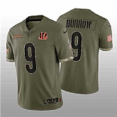 Men's Cincinnati Bengals #9 Joe Burrow 2022 Olive Salute To Service Limited Stitched Jersey,baseball caps,new era cap wholesale,wholesale hats